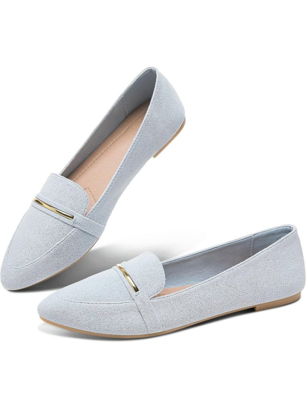 Women's Light Blue Faux Suede Comfortable Loafer Slip On Ballet Flat Cute Shoe